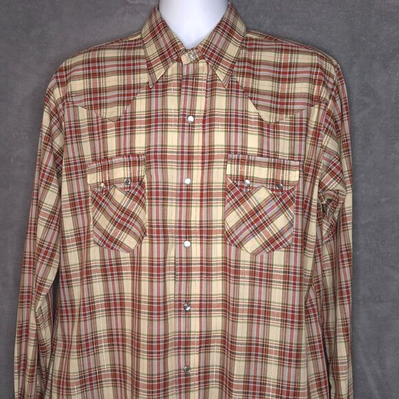 Vintage DEE CEE Pearl Snap Western Plaid Long Sleeve Shirt 16 1/2 Saw Tooth - Picture 1 of 5